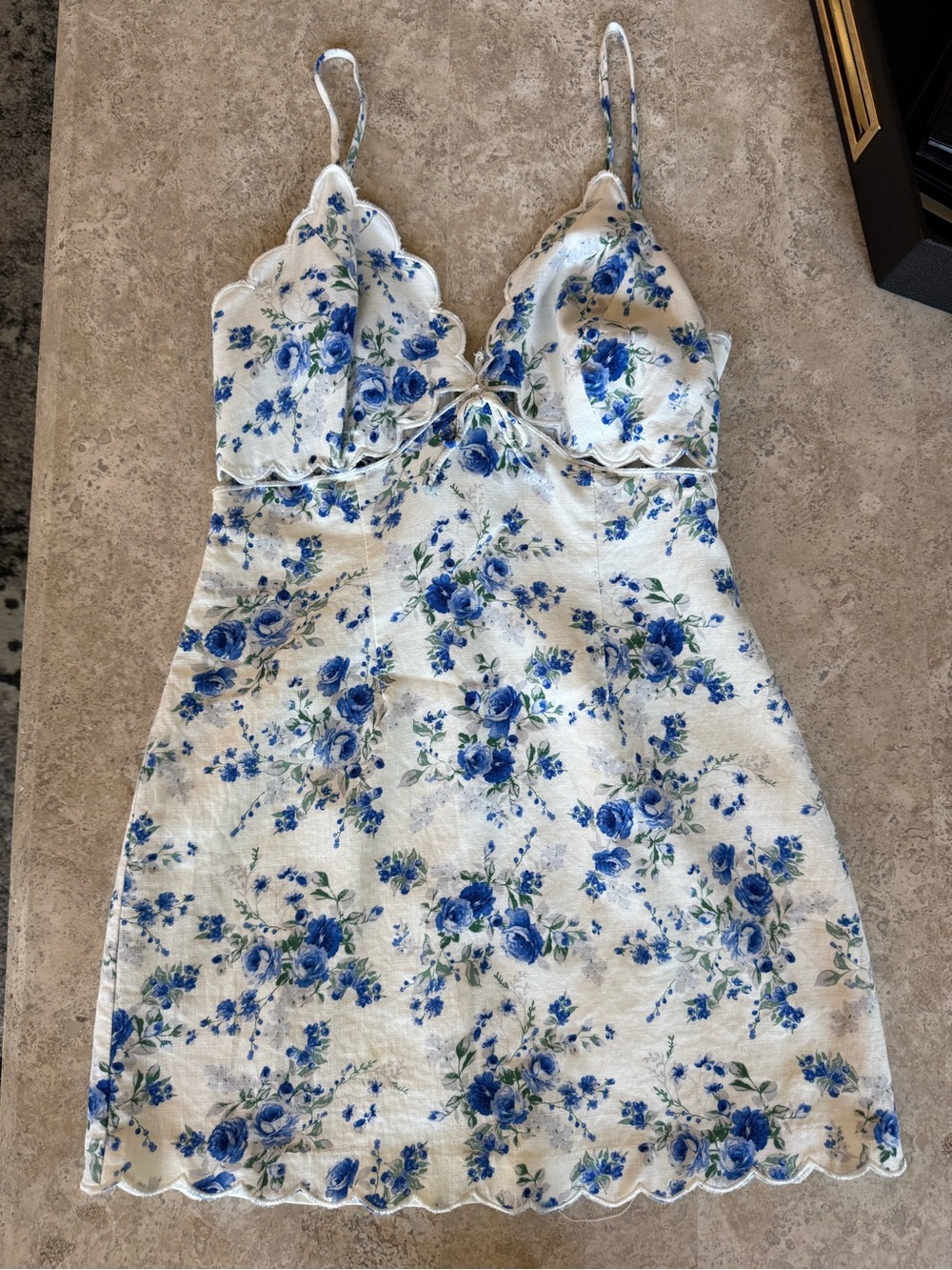 Blue & White Floral Slip Dress with Blue Floral Print - (fyi No tag on dress)